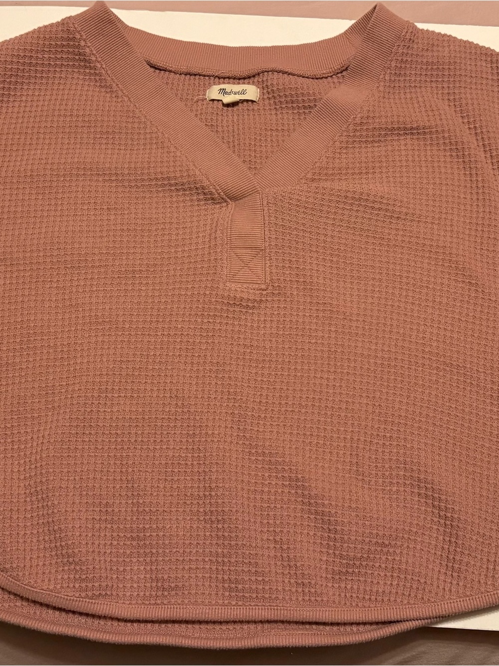 Madewell Waffle-Knit V-Neck Pullover – Dusty Rose “woodrose” super soft waffle
